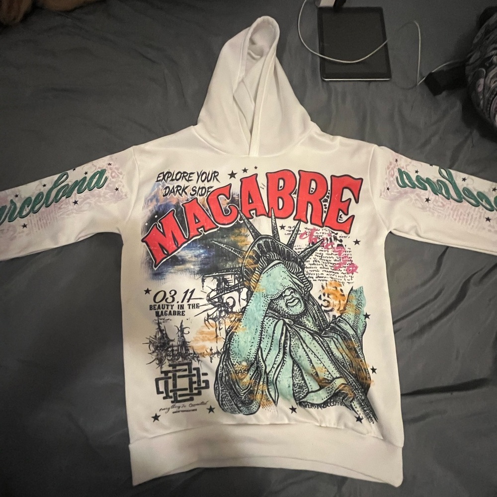 Graphic Kids Hoodie - White with Multicolor Design